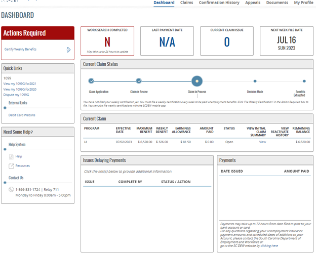 Claimant Portal Dashboard 